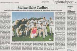 Caribes Herren I Gewinn Meisterschaft 2013 Münchner Merkur